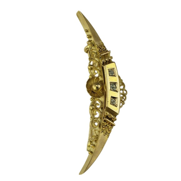 Antique 15 Karat Yellow Gold Diamond Brooch/Pin #21405 - Picture 3 of 6